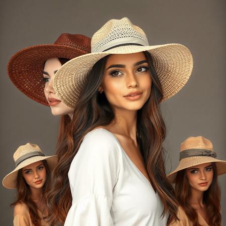 same beautiful woman in different hats