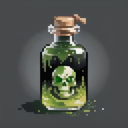 Green Liquid,Potion,botle,poison,green Skull Head, Magic,pixel,pixel art,pixelart,xiangsu,xiang su,Simple background
<lora:Pixel bottle:1>, masterpiece,best,quality