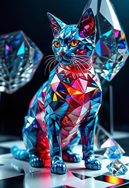 Ultrarealistic. sharp focus, dynamic lighting. play of light, reflection, refraction, Raytracing, Ultra detailed. crystalized. A blue cat made of rp_slgd.