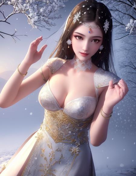 ultra realistic 8k cg, flawless, clean, masterpiece, professional artwork, famous artwork, cinematic lighting, cinematic bloom, perfect face, beautiful face, fantasy, dreamlike, unreal, science fiction,   lace, lace trim, lace-trimmed legwear, luxury, jewelry, diamond, gold, pearl, gem, sapphire, ruby, emerald, intricate detail, delicate pattern, charming, alluring, seductive, erotic, enchanting, hair ornament, necklace, earrings, bracelet, armlet,halo,autumn,
((,1girl, pov,best quality, ))  , ((((1girl, solo,outdoors, large breasts,,snowflakes,  snow, snowing,   ))))   
 <lora:DA_BaiCai:0.7>