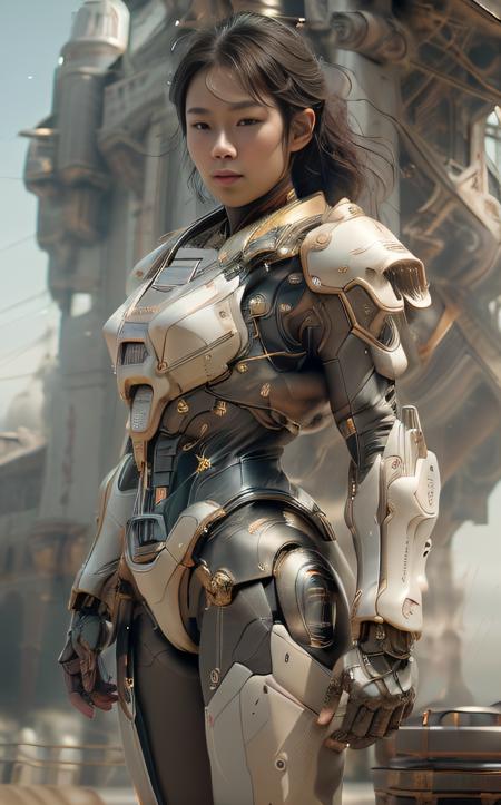 analog film photo outdoor, ((upper body)), ((( wearing gray and black nano-suits)))+++, (wide hip:0.7, large breasts:0.8, perfect slender young girl body) ,Perfectly glossy skin ,25 yo mature girl, , picture of a vivid, (masterpiece:1.2),(extremely detailed),(8k:1.1),(perfect lighting,best quality,highres,original),(realistic photography:1.4) ,high detailed skin,shaded face, soft lighting, (small face),RAW, ultra highres, pores visible, , shiny_and_glossy_skin, asian beauty, (gorgeous beautiful 20 years old asian girl), ((best detailed slender body)), (asian idol, asian beauty, asian mixed), (complex, Machine background ,spaceship outdoors background, Mecha Transport parts:1.2), (dark and foggy environment:1.1), ((heavy fog environment:1.1)), (battlefield behind:1.2),  detailed skin, dramatic spotlighting <lora:IvoryGoldAIv2:1> ivory gold <lora:Niji:1> mecha . . faded film, desaturated, 35mm photo, grainy, vignette, vintage, Kodachrome, Lomography, stained, highly detailed, found footage