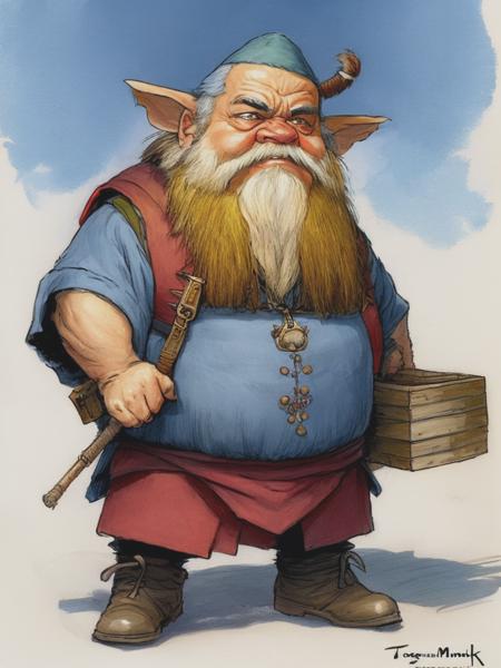 <lyco:Jean-BaptisteMonge:1.0> a little coloured sketch of a dwarf vendor, in the style of jean-baptiste monge, emil melmoth, todd nauck, highly realistic, toyen, associated press photo, serene faces