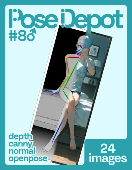 [OpenPose + Depth + Canny + Normal] Pose Depot #8M: Bed Mirror Selfie