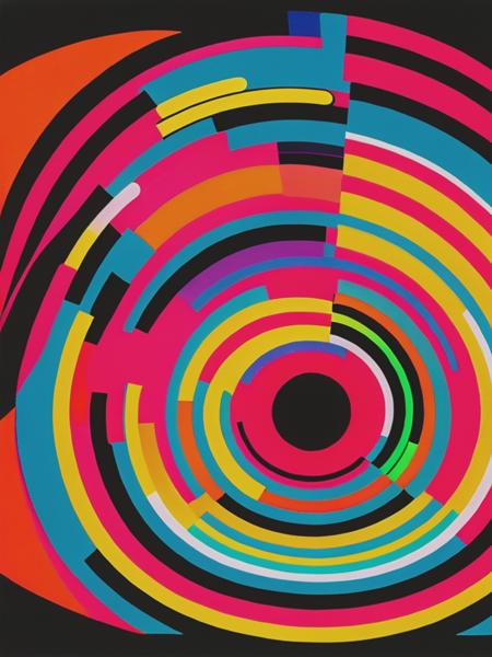 paul rand, alexander girard, YAACOV AGAM stylized flaming circuotous mystical space journey, minimalist, flat, no photographic details, neon colors, 1920x1080 ar, stylize 1000