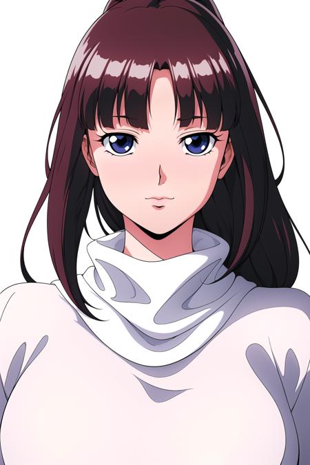 Simple White Background,
white turtleneck, white shirt,white long skirt,white belt,
<lora:Tiffa_Adill_GundamX-KK77-V1:0.7>,hair ornament, hair scrunchie,low ponytail,
long hair,bangs, black hair, blunt bangs,big blue eyes,
<lora:Oda_Non_Style-KK77-V2:0.3>,<lora:more_details:0.1>,
1 girl, 20yo,Young female,Beautiful Finger,Beautiful long legs,Beautiful body,Beautiful Nose,Beautiful character design, perfect eyes, perfect face,expressive eyes,perfect balance,
looking at viewer,(Focus on her face),closed mouth, (innocent_big_eyes:1.0),Light_Smile,
official art,extremely detailed CG unity 8k wallpaper, perfect lighting,Colorful, Bright_Front_face_Lighting,White skin,
(masterpiece:1.0),(best_quality:1.0), ultra high res,4K,ultra-detailed,
photography, 8K, HDR, highres, absurdres:1.2, Kodak portra 400, film grain, blurry background, bokeh:1.2, lens flare, (vibrant_color:1.2),professional photograph,
(Beautiful,large_Breasts:1.4), (beautiful_face:1.5),(narrow_waist),