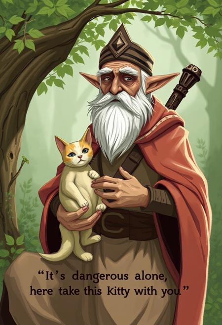 The old man from Zelda presenting a cure kitty, saying "It's dangerous alone, here take this Kitty with you"