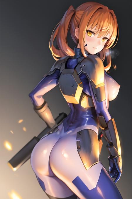 masterpiece, best quality,  <lora:numsuit-v4:0.7>
1girl, solo, numsuit, serious, pov, looking at viewer, closed mouth, standing BREAK orange flipped hair BREAK yellow eyes BREAK arms behind back