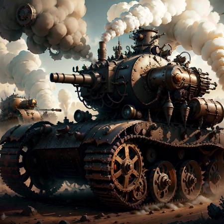 <lora:SteamPunkAI:.7> SteamPunkAI , Cogpunk  tank on battlefield