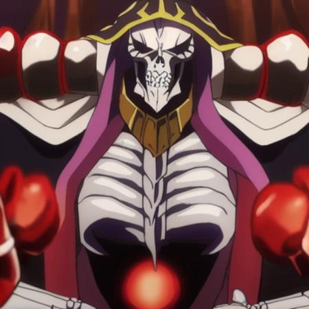 Anime warrior_standing_on_a_bloody_field, corpses, detailed, ainz, dark_suspenseful, use_the_colors_and the design form the anime Overlord,skeleton,  Skeleton hands, detailed, skull_face,