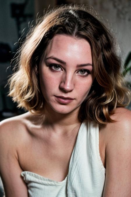 (shot from a Dutch angle, close up on face:1.2) of an eye contact of (BriH3lTTXV1D) moody tumblr photo, color block makeup, with extremely detailed skin and round eyes with extremely detailed pupils and irises) (sandy blonde hair styled voluminous waves, hyperdetailed photography, soft light, head and shoulders portrait, cover <lora:difConsistency_detail:0.25> <lora:more_details:0.35> <lora:sd15_lcm_lora_rank1:0.25> <lora:speedy1p5:1>