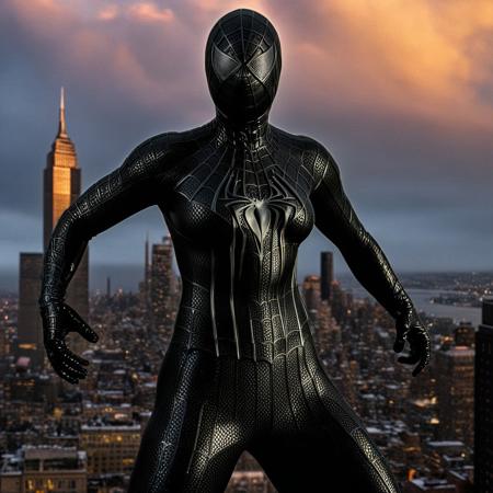 score_9, score_8_up, score_7_up, best quality, realistic, masterpiece, beautiful detail, hyperrealistic, afternoon sky, ((1girl, woman body, big breasts)), amazing detailed full body portrait of a beautiful girl, wearing a realistic and highly detailed black raimi spider-man suit, ((huge muscular girl)), ((wears black spiderman mask)), professional model wears ultra - detailed black raimi spider - man suit, ultra - detailed and grained black raimi spiderman suit, suit covered entire body and hand, black spiderman gloves, wet, (dynamic pose), (full body), (dirty skin), close up, octane render, highly detailed, volumetric, dramatic lighting, (highest quality:1.1), (HDR:1.3), (top quality, best quality), realistic, high definition,