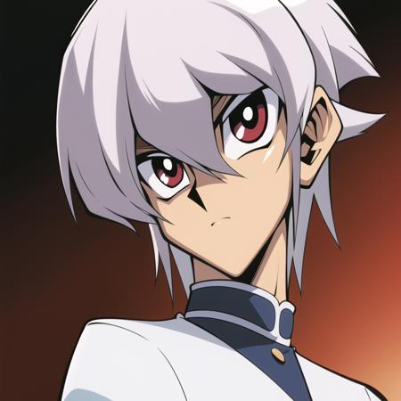 (masterpiece, best quality), TakahiroKagami, 1boy sharp eyes, red eyes, white hair, short hair, ((kusogao)) <lora:takahirokagamiyugioh-midpoint:0.8>