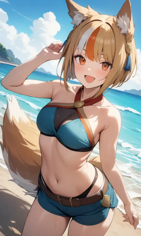 selkie, fox girl, fox ears, fox tail