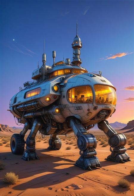 (cel-shading:2)+, (in ARTIST style:1.6), (masterpiece:1.7),  night, glow neon,
hyperrealism, glossy, shinny, clear image, accurate picture, clear picture, precise image, focused image, Science fiction style, Science fiction,
(huge Walking city), solo, outdoors, sky, cloud, desert, no human, vehicle focus, scenery, (Walking vehicle), buildings, (sharp focus:2), (best quality:1.8), night, glow neon,
(masterpiece:1.8), (highest detailed:1.8), perfectly lighted, (contrast), (saturated), (((sharp focus))),
(hyperdetailed:1.3), (intricate details:1.2), (Refined details:1.3), (best quality:1.5), highly detailed textures, vibrant colors,
(ultra sharp focus:1.8), (detailed texture:1.8), (detailed edges:1.8), (thin lines:1.8), (best quality:1.8),,