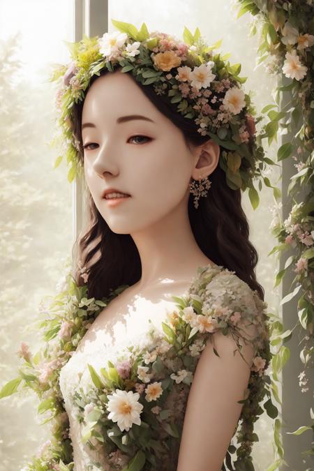 plant_style ,  a woman wearing dress <lora:PlantStyle:1:ALL> <lora:AliceOu:1>, beautiful studio soft light, rim light, amazing, finely detail, masterpiece,best quality,official art,  best quality, masterpiece, illustration