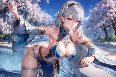 <lora:TowerOfFantasyFiona_fionaType1V10:0.8>,((masterpiece,best quality)),fiona\(tof\),1girl,solo,breasts,large_breasts,looking at viewer,anime,upper_body,Poker face,glamorous,beautiful detailed face,beautiful detailed eyes,concept art of a far-future city, key visual, summer day, highly detailed, digital painting, artstation, concept art, sharp focus, in harmony with nature, streamlined, by makoto shinkai and akihiko yoshida and hidari and wlop,dynamic pose,