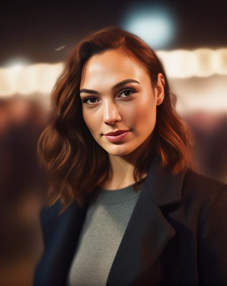 GalGadot,<lora:GalGadotSDXL:1>, cinematic photo (art by Mathias Goeritz:0.9) , photograph, Lush Girlfriend, looking at the camera smiling, Rich ginger hair, Winter, tilt shift, Horror, specular lighting, film grain, Samsung Galaxy, F/5, (cinematic still:1.2), freckles . 35mm photograph, film, bokeh, professional, 4k, highly detailed