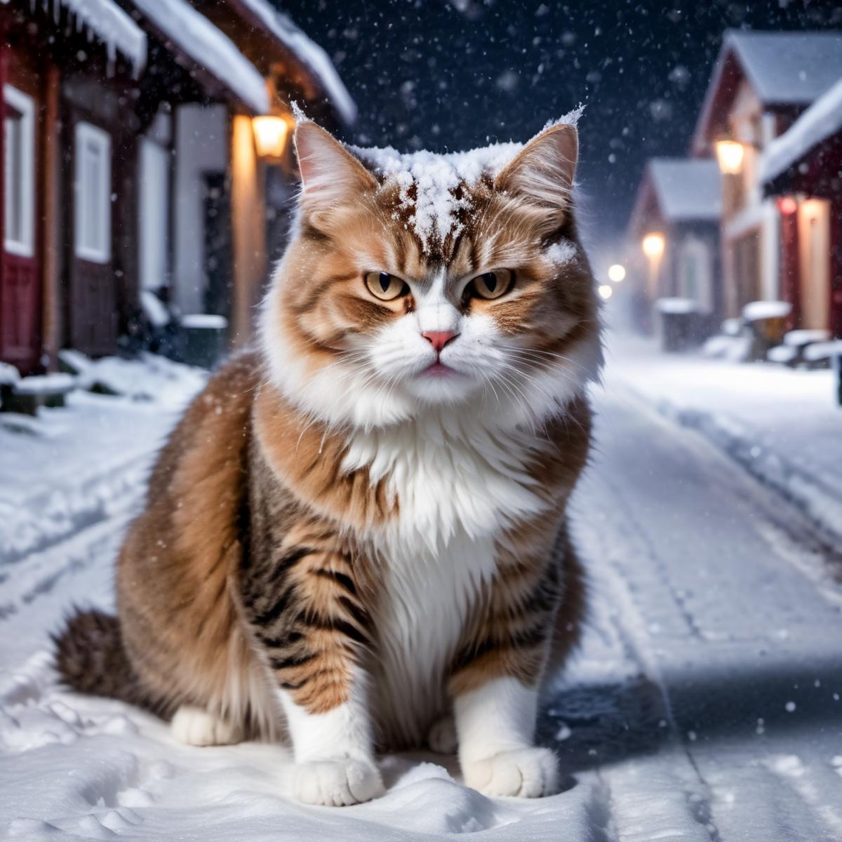Snowy Cat Staring at the Camera