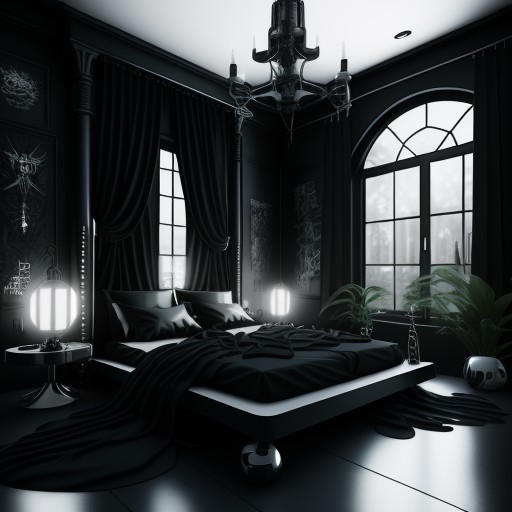 a neo goth style bedroom  <lora:BedroomAI_LoRA:0.5>