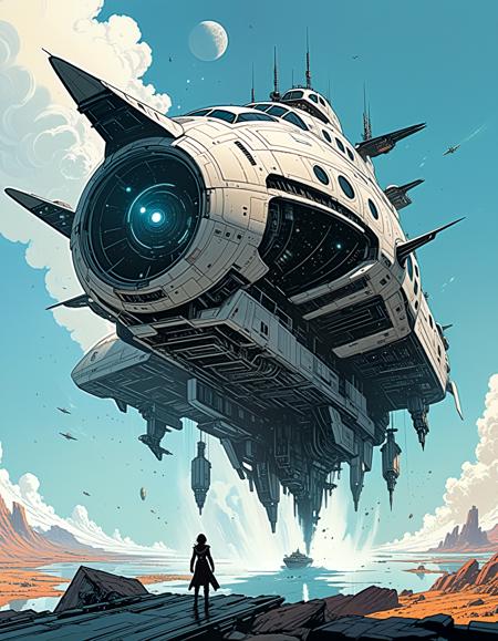 ([by Paul Pope and by Stephan Martiniere:by Glen Keane and by Robert McGinnis:0.5]:1.5), spaceship, wan, dazzling, oracle, anxious, parchment, daring, spectral, frightened, reboot