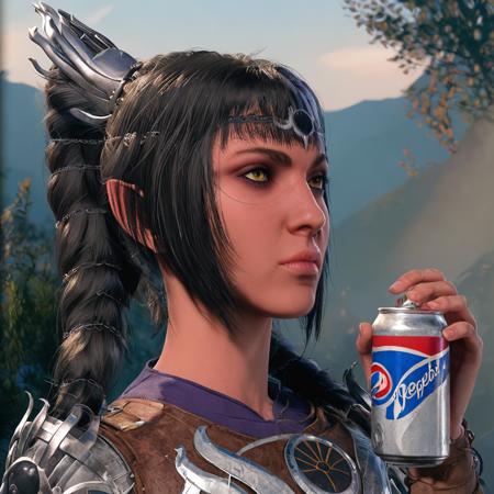 shadowheart sipping a can of pepsi max <lora:shadowheart:1>