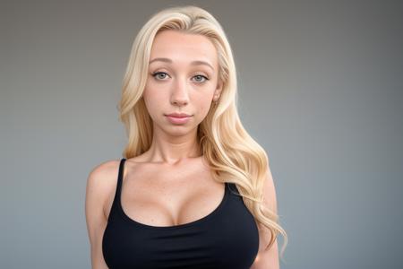 a portrait of DEN_nancey in front of a [plain black background] wearing a black tank top, collarbone, [headshot], [centre frame], looking at the camera, facing the camera,
[gentle smile mouth closed lips closed], dynamic lighting, mole above her lip on the right,
photorealistic, high detail, detailed, masterpiece, 8k, highres, flawless, colour, professional