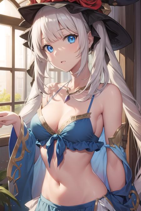 fgomarieantoinette, <lyco:marieantoinette-lyco-nochekaiser:1>,
marie antoinette, blue eyes, long hair, white hair, twintails,
BREAK bikini, blue bikini, frilled bikini, frills, front-tie top, hat, jewelry, navel, necklace, sarong, sun hat, swimsuit,
BREAK looking at viewer,
BREAK indoors,
BREAK <lyco:GoodHands-beta2:1>, (masterpiece:1.2), best quality, high resolution, unity 8k wallpaper, (illustration:0.8), (beautiful detailed eyes:1.6), extremely detailed face, perfect lighting, extremely detailed CG, (perfect hands, perfect anatomy),