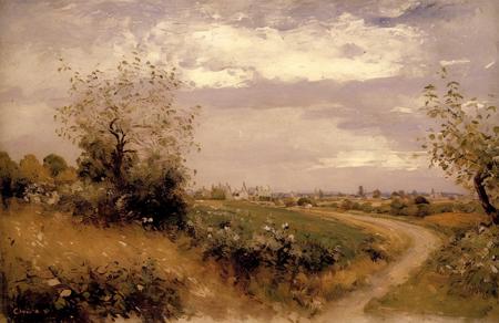 (style of Charles Conder:1.05), scene painting,a painting,scenery, hedgerow,thicket ,orchard ,yard , Butte ,