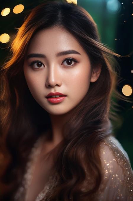 (masterpiece, best quality, ultra realistic,32k,RAW photo, detail skin, 8k uhd, dslr, high quality, film grain:1.2) thiếu nữ, long hair, mysterious forest, firefly, bokeh, mysterious, night, sky, cloud, eyes detail, beautiful eyes, light in eyes, upper body