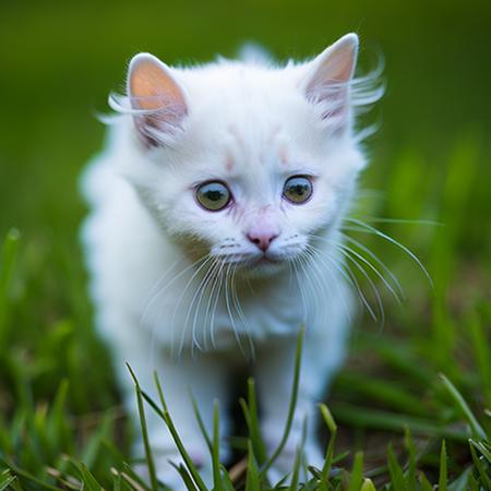 <lyco:Kitty:1.0>   white cute  kitty  in the green grass,