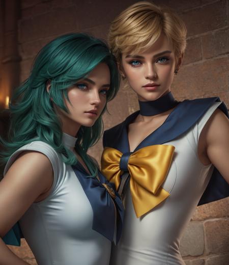 Sailor Uranus has a distinct androgynous appearance. She has short blond hair and blue eyes. She wears a Sailor Guardian uniform that features the colors navy blue and gold. Her Sailor Guardian symbol is a stylized planetary symbol for Uranus.(cinematic, teal and orange:0.85), (muted colors, dim colors, soothing tones:1.3), low saturation, (hyper detailed:1.2), (noir:0.4), (intricate details:1.12), hdr, (intricate details, hyper detailed:1.15), (skin texture, hyperrealism, soft light, sharp:1.2)  epic realistic, photo, sharp focus, documentary film footage, high resolution photography, texture skin pores, real person, detailed skin texture, cinematic movie image, upper body shot, movie grain, cinematography, intricately detailed, crafted, meticulous, magnificent, maximum details, extremely hyper aesthetic,(Vivid Colors:1.3)