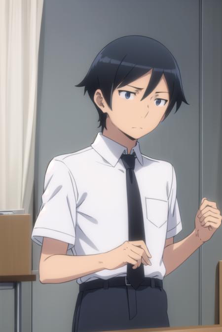 kyousukekousaka, <lora:kyousuke kousaka s2-lora-nochekaiser:1>,
kyousuke kousaka, black hair, male focus, (black eyes:1.5),
BREAK shirt, school uniform, white shirt, short sleeves, necktie, black necktie,
BREAK indoors, classroom,
BREAK looking at viewer, (cowboy shot:1.5),
BREAK <lyco:GoodHands-beta2:1>, (masterpiece:1.2), best quality, high resolution, unity 8k wallpaper, (illustration:0.8), (beautiful detailed eyes:1.6), extremely detailed face, perfect lighting, extremely detailed CG, (perfect hands, perfect anatomy),