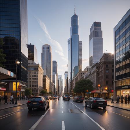 dramatic lighting, beautiful, best render, realistic, ((cityscape)), ((modern)), street view