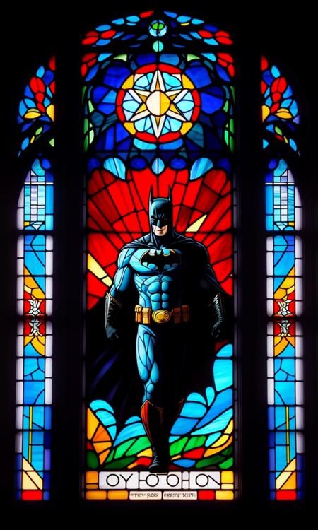 stgl2023, uhd, best quality, masterpiece, trending on arstation, flat colors, stained glass window, batman, gothic