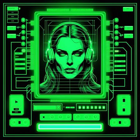 Dark, masterpiece, illustration, highly detailed, synthwave album cover, energetic, retro futuristic screen with a configurator to configure the perfect woman, pixel art wireframe woman with glowing green pixels against dark green background, user interface with sliders and knobs