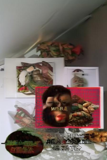 Weirdcore upper body and face of <ffurian> male man in desert,  Chinese bronzes (face portrait 1.6) (vegetables flying 1.7) mysterious emotions, 90VHS, (ffurian man with beard 1.1) photorealistic, best quality, 4k, high quality, (ffurian turkish clothing 1.2) (vegetable man 0.8), ms paint style <lora:ms-paint-lora:1> (kebab food 1.2), middle east aesthetic,   <lora:y2kaesthetic:0.7>, organic sculptures, dasai, glasssculpture