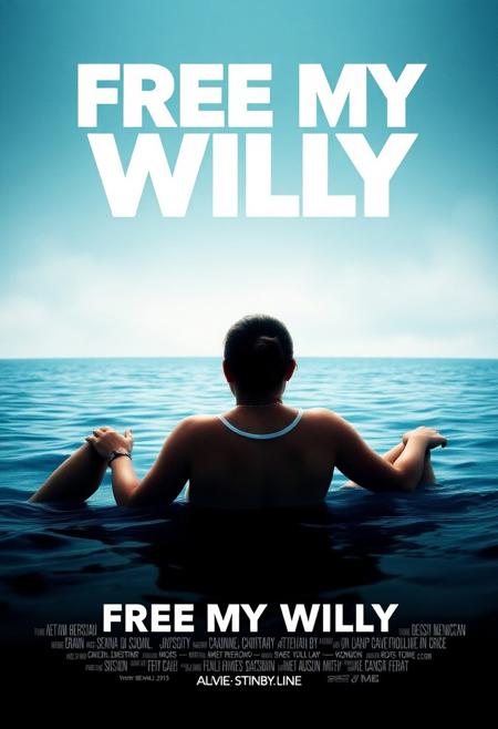 A movie poster for the erotic movie "Free My Willy" with notes and credits.