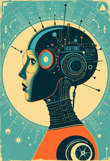 Vintage poster design, retro, 
'Artificial General Intelligence'