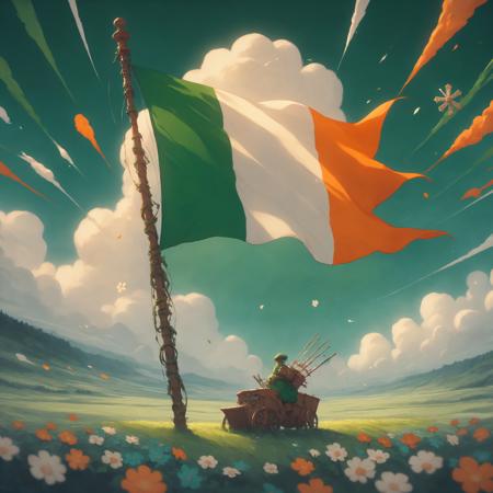 flag of Irland in Ghibli style
