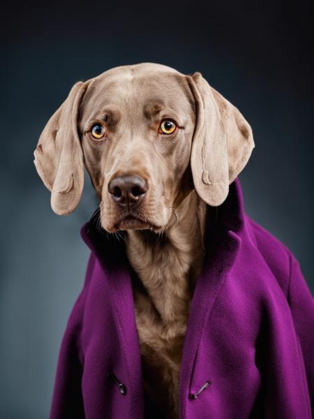 a dog with colored coat made with eyes, embroidered designs,  <lora:William_Wegman:1>