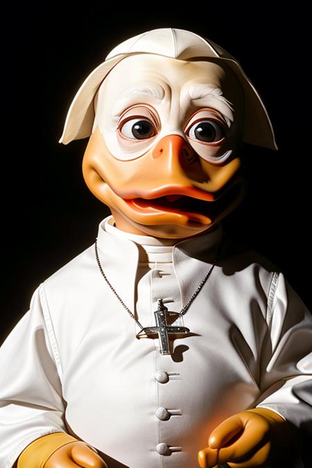 professional portrait photo of (h0w4rdth3duck:1.0) as the pope, duck bill, light bokeh, sharp focus