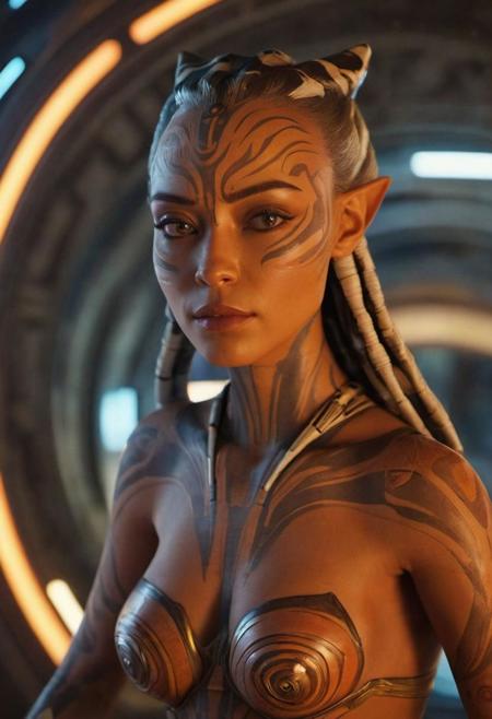 Intricate cinematic film inside a spaceship, a beauty alien female, sexy pose, sexy curvy body, conical head, small defined jaw, large cheekbones, with bioorganic skin (extremely detailed pale wrinkled skin with pores),
Very high quality RAW photography, exquisite details and textures, highly detailed and ultra detailed photography, spectacular cinematic lighting, 4k,
highest resolution, (bokeh: 1.3), (best quality, masterpiece: 1.3), ultra high resolution, 16k unity wallpaper, intricate details, higher level of detail, sharp focus, extreme shadow play, low key, backlight, (filmgrain: 1.3)
spectacular full body shot, wide angle view, dynamic pose