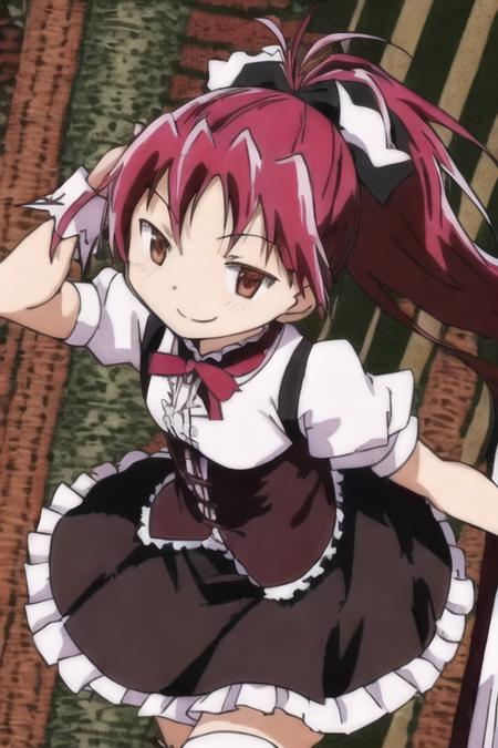 ((maid_headdress)),smile,(maid,skirt),1girl, solo, long_hair, red_eyes, bow, ponytail, hair_bow, red_hair