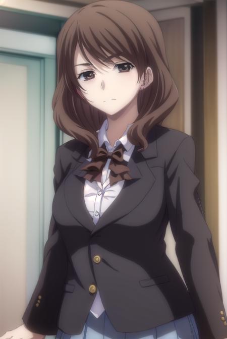 chieashikaga, <lora:chie ashikaga-lora-nochekaiser:1>,
chie ashikaga, brown hair, (brown eyes:1.5), medium hair,
BREAK skirt, long sleeves, bow, school uniform, earrings, bowtie, red bow, buttons, blazer, (black blazer:1.5),
BREAK indoors, classroom,
BREAK looking at viewer, (cowboy shot:1.5),
BREAK <lyco:GoodHands-beta2:1>, (masterpiece:1.2), best quality, high resolution, unity 8k wallpaper, (illustration:0.8), (beautiful detailed eyes:1.6), extremely detailed face, perfect lighting, extremely detailed CG, (perfect hands, perfect anatomy),