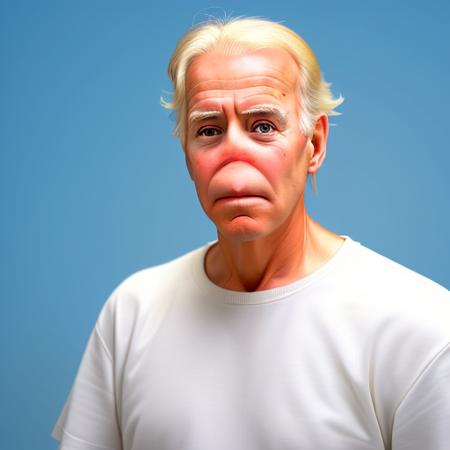 joe biden, beach, (white hair)<lora:nose_remover-000034:1>, t-shirt