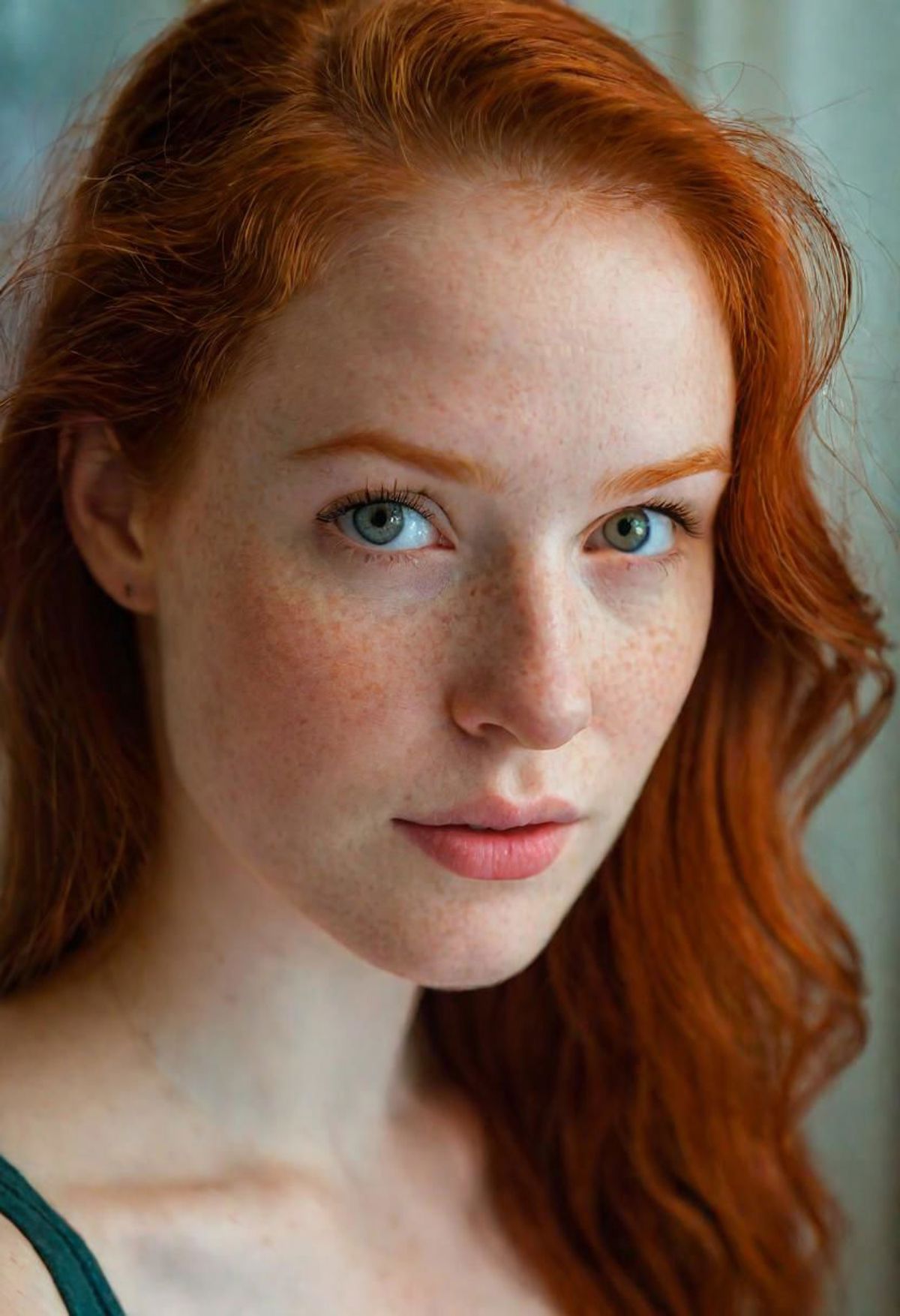 Woman with Red Hair and Freckles Looking at the Camera