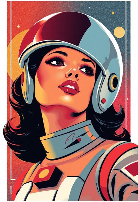 art-deco spacewoman , vibrant color palette,  bold graphics