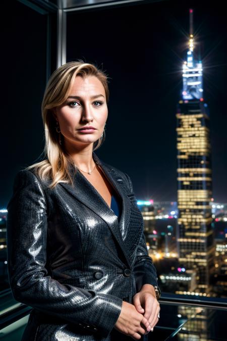 (masterpiece) (high quality) (professional) (realistic) portrait of Ebba Busch <lora:Ebba_Busch_vng:1> on top of a skyscraper at night, moon in the background,  (HDR)   high contrast, two tone lighting, (half portrait composition)