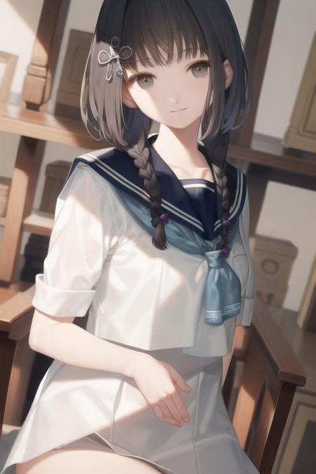 <lora:Amemori_Sayo_NF_v2:1>, masterpiece, best quality, illustration, sailor collar, two braids