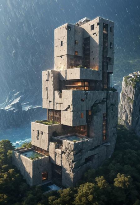 Tower of Babel:1.4, aerial view of an incredibly tall, enchanted renaissance tower made of white to grey limestone, surrounded by ominous woods, rock cliffs, dark fantasy, sunset, architecture, masterpiece, high detail, crisp focus, depth-of-field, (intricate details, masterpiece, best quality:1.3),  (avant-garde, future, reality, science fiction, photorealistic), (modern architecture:1.2), (Philip Johnson:1.2), (Ludwig Mies van der Rohe:1.3), (On the Frozen ocean coast, floating icebergs, half inside the glacier:1.1), (Large Files, Ultra Realistic, 8K, 16k, FHD, HD, VFX, Perfect, Photography, composition, Architecture Sales Photography, Architecture Competition, Ultra High Resolution, Cinematography, High Resolution Image:1.1), (dramatic lighting, direct sunlight, ray tracing, clear shadow:1.1), (magnificent , Abstract Expressionism but extremely beautiful:1.2), [:traffic|windows|railing|stair|balcony|terrace|crowd|Sidewalk|vehicle|trees|equipment| detailed signal_details:0.7], [:marble|granite|lbrick|tile|metal|concrete|glass|foliage_material texture:0.7], (real landscape:1.1), (blurred background:1.0), [buildings|BREAK|trees|BREAK|Crowd|buildings|BREAK|trees|BREAK|Crowd|buildings|BREAK|trees|BREAK|Crowd:0.7], (background, more_details:0.3)
great lighting, extrusionbuilding, clear, vertical, void